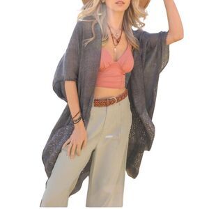 Silver Sequin Kimono Gauzy Open Weave, Hand-Dyed, One Size Fits Most Lightweight